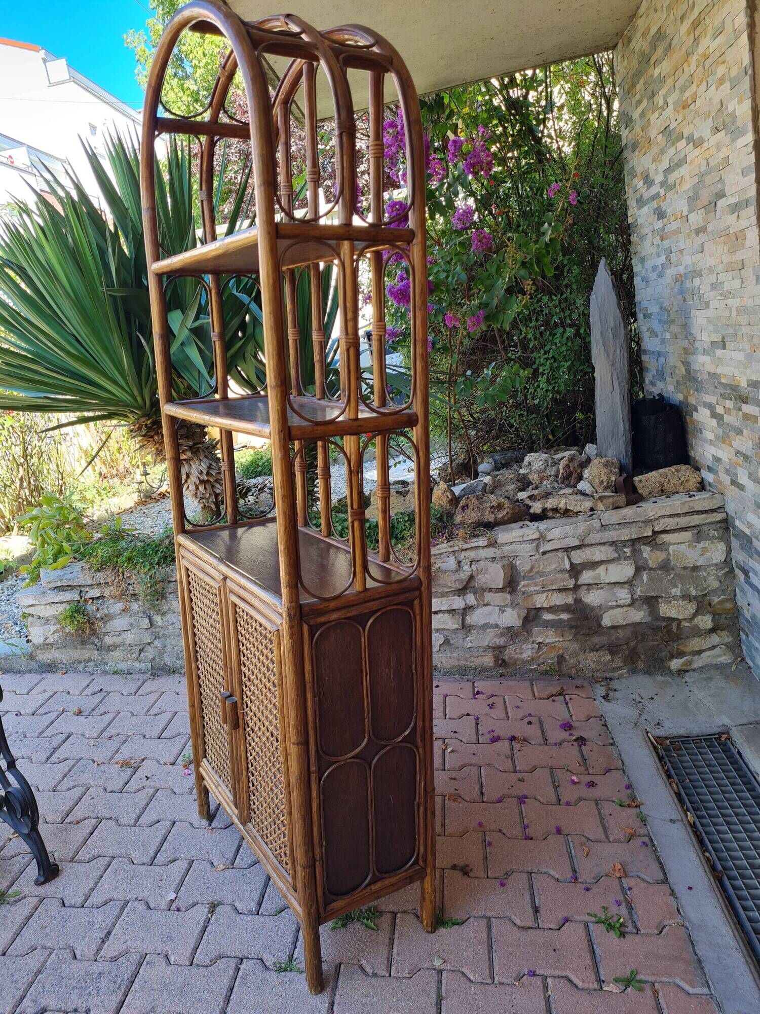 Rattan and canning furniture with vintage shelves