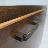 1960s, Danish radio/TV commode, laqered ash wood, wood marquetry door.