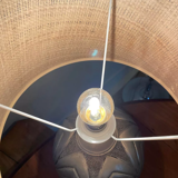 Vintage lamp in brassware René Delavan, pewter and raffia
