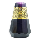 Vase Art Déco, verre améthyste, oroplastique doré, Moser, Tchécoslovaquie, années 1930