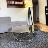 Table basse ronde en chrome et verre fumé, Miniforms "Swirl", Made in Italy
