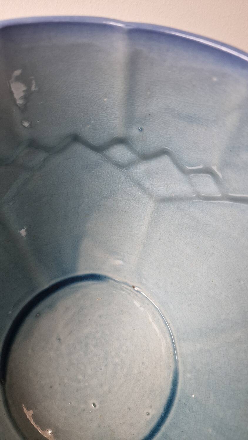 Large blue Art Deco Sarreguemines flowerpot