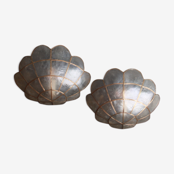 Pair of brass and mother-of-pearl wall lamps 1950/1960
