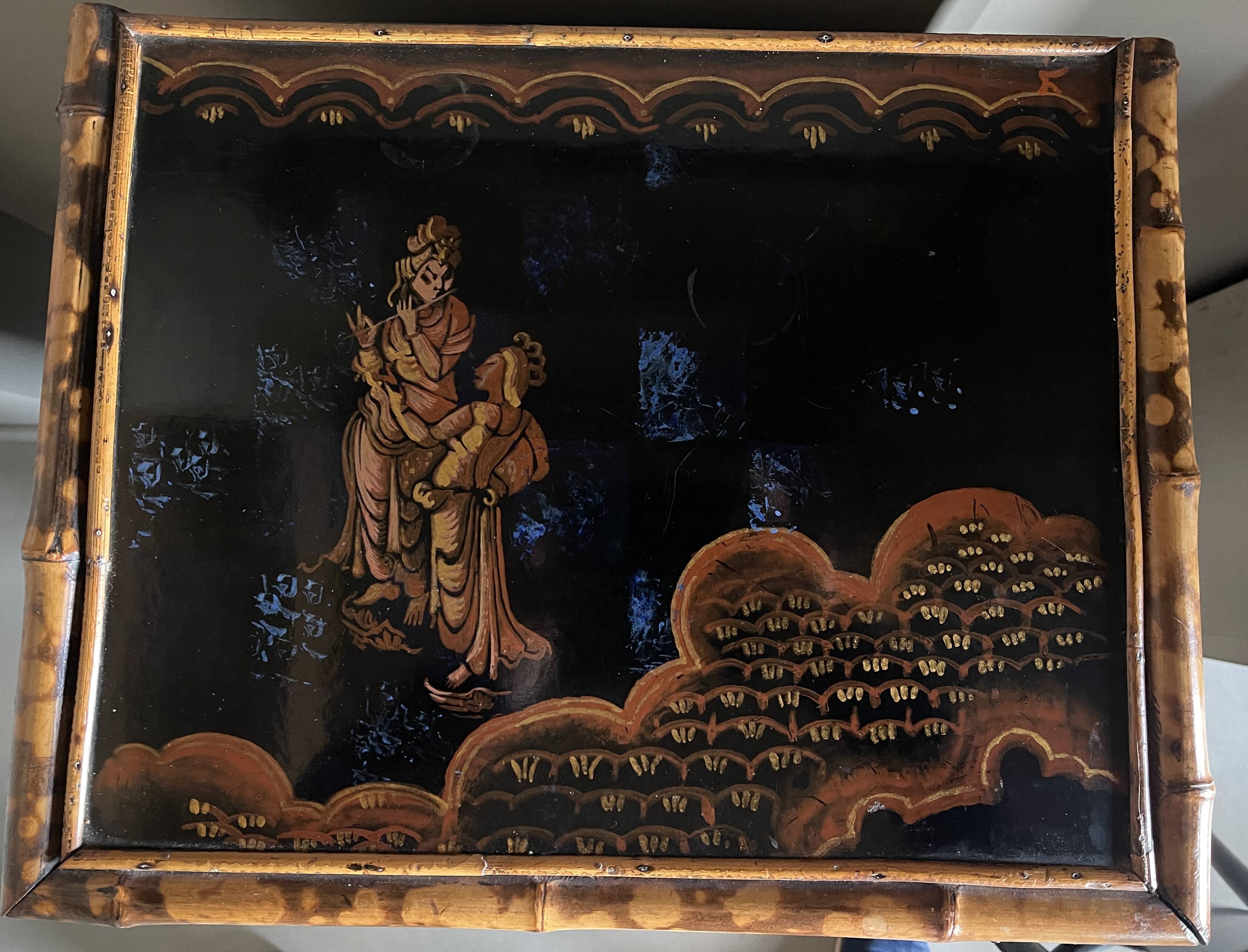 Bamboo buffet cabinet with Japanese lacquer decor