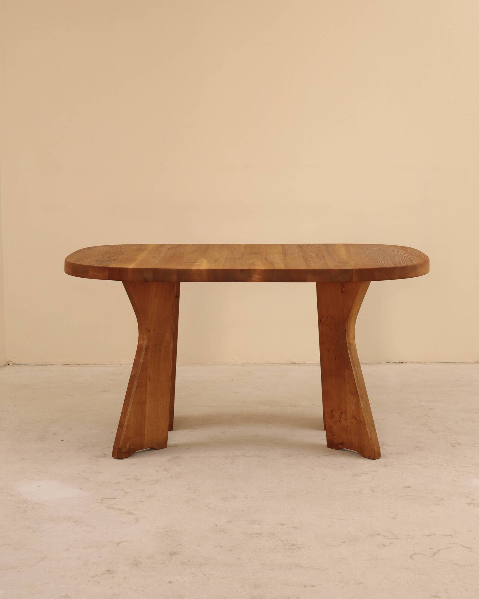Table in solid elm, Atelier C. Demoyen, France, 1980s