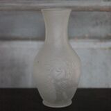 Vintage Italian vase, frosted molded glass vase with floral motifs, pot a f