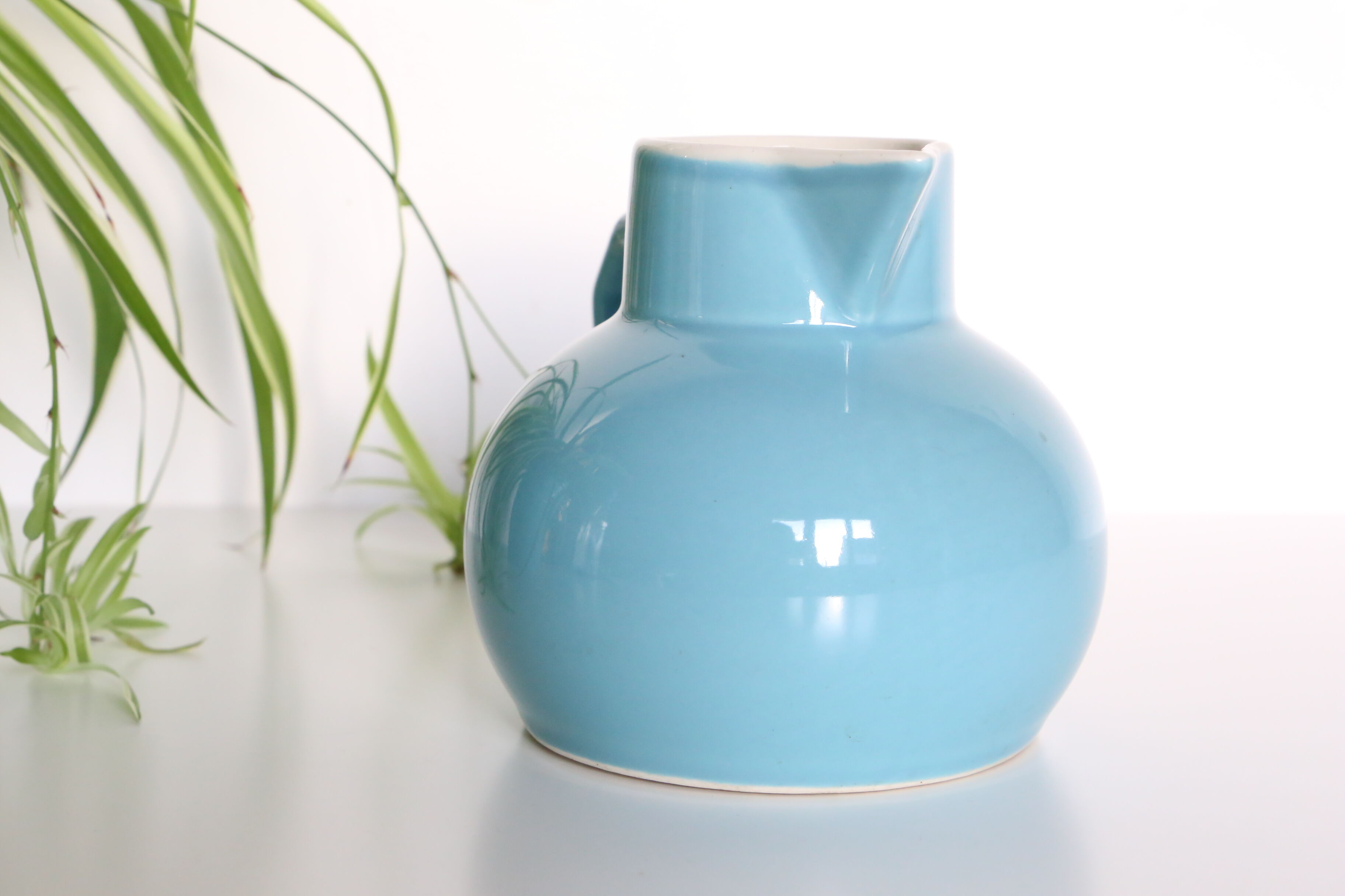 Blue water pitcher, plain, 1960s