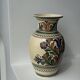 Large Provençal vase with beige background, green, blue and brown decoration of stylized plants