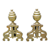 Brass chenets & fleur de lys cast iron