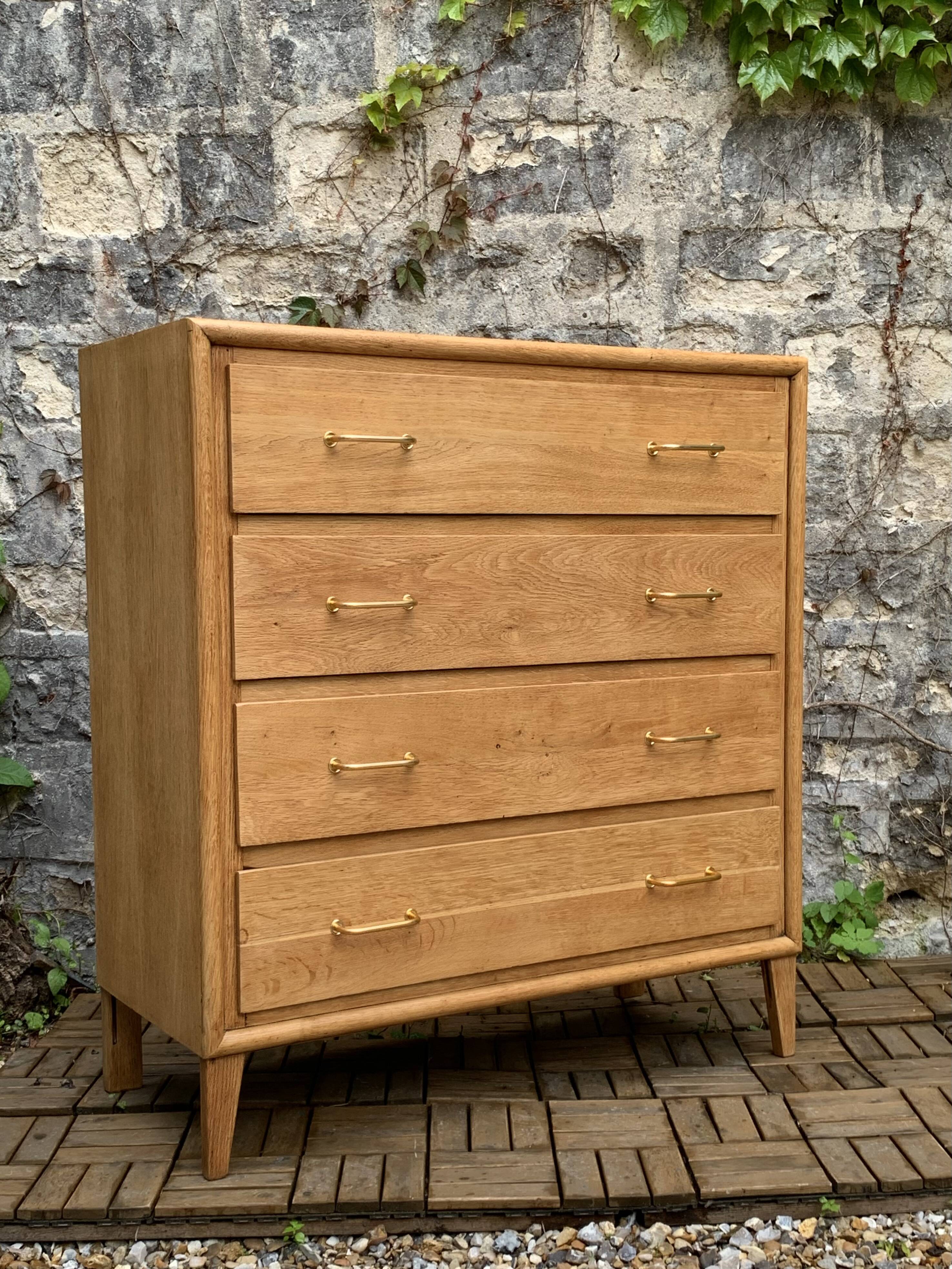 Commode pieds compas et chêne brut massif  1960