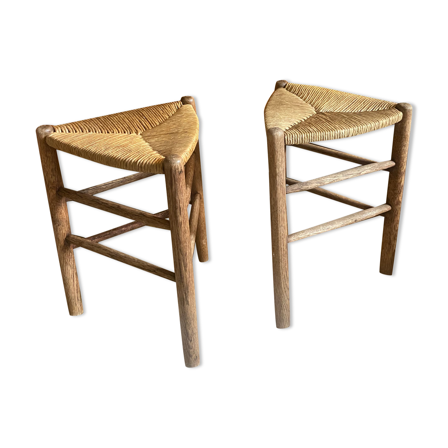 Pair of vintage oak tripod stools