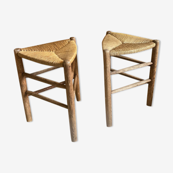 Pair of vintage oak tripod stools