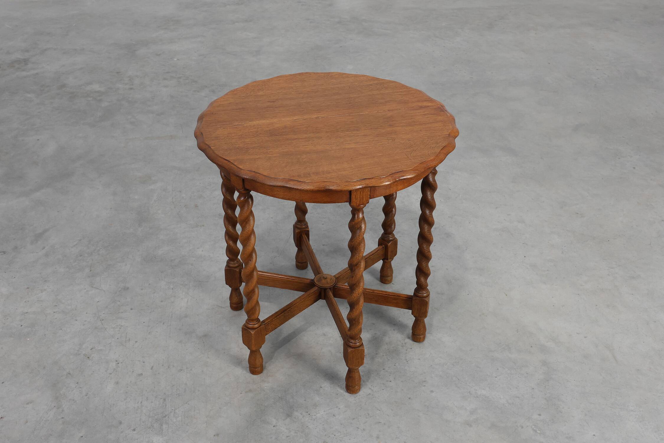 Solid Oak Carved Side Table with Barley-twist legs, France ca. 1890