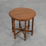 Solid Oak Carved Side Table with Barley-twist legs, France ca. 1890
