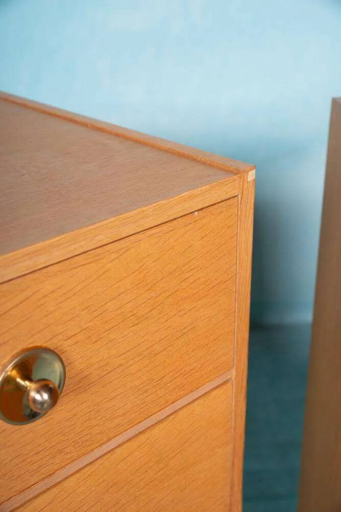 Scandinavian minimalist blonde oak chest, mid-century modern chest.