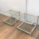 Pair of chrome, gold and silver side tables