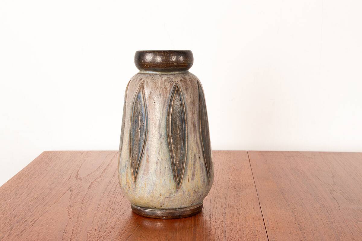 Art Deco period vase in green and gray glazed ceramic by Edouard G