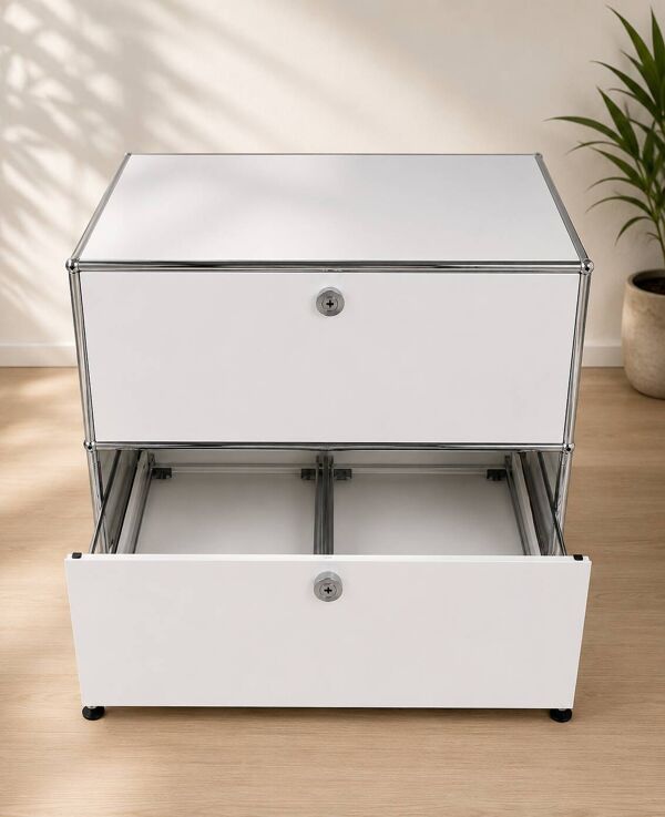 Meuble USM Haller – Meuble de rangement 2 modules Gris Perle – Très bon éta