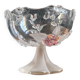 Vintage Frosted Glass Footed Bowl – Relief Decor of Pink Flowers
