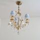 Vintage grapefruit chandelier with three lampshades in Toile de Jouy fabric