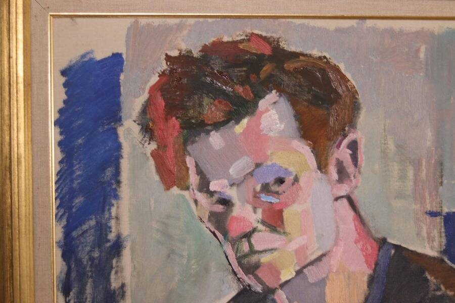 Original XL Swedish oil on canvas – portrait by Pär Thorell – dated 1955 – vintage & framed – 93 × 76 cm