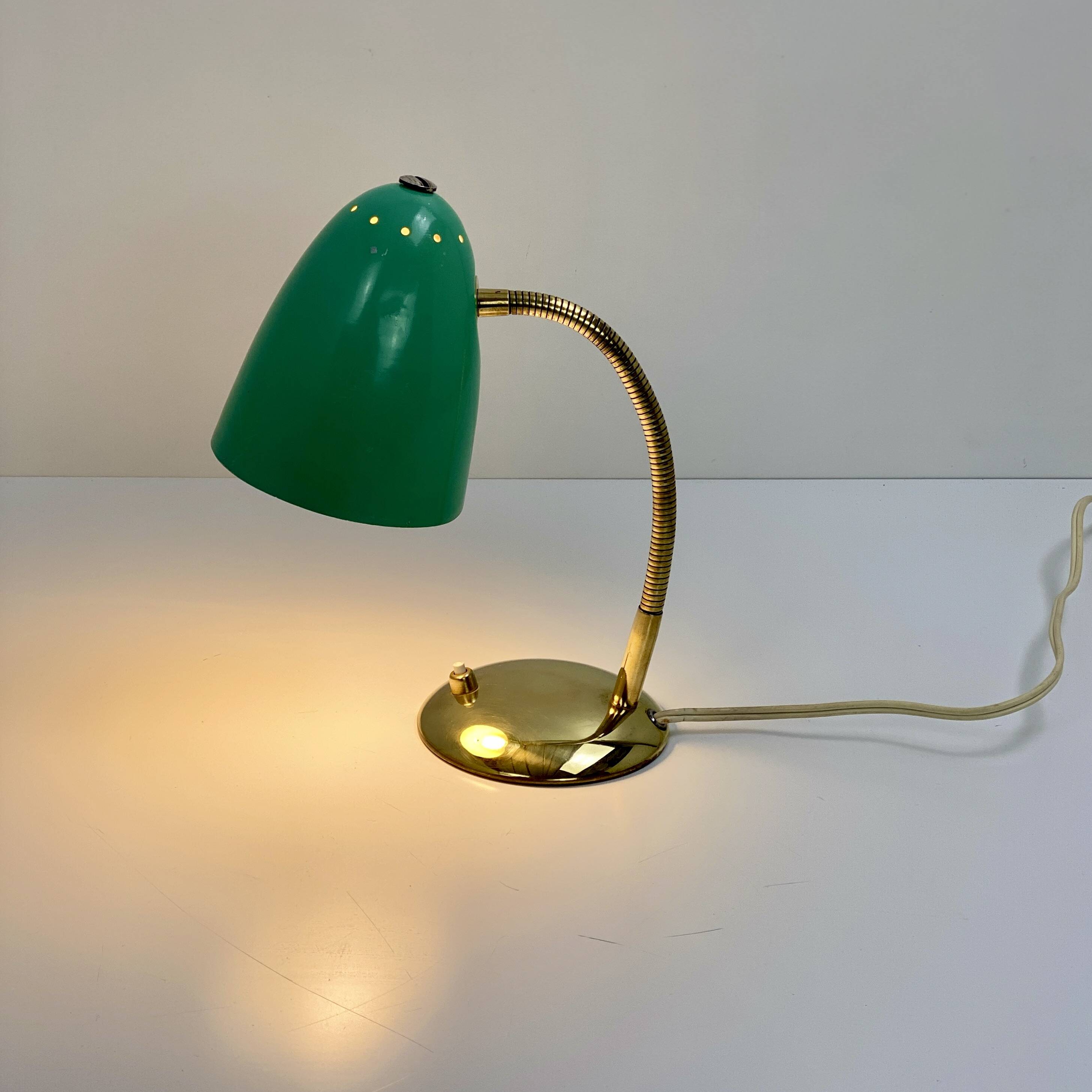 Lampe vintage verte et laiton, 1950