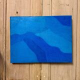 Abstract blue table – minimalist landscape – oil on canvas signed by Michel