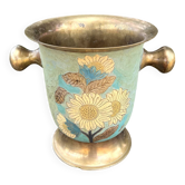 Seau à champagne en laiton cloisonné avec décoration en relief de tournesols.