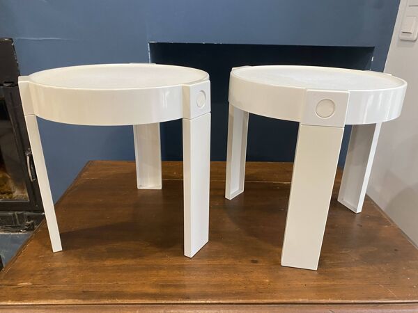 Paire de tables basse appoint chevet gigogne ronde Marc Held pour Prisunic