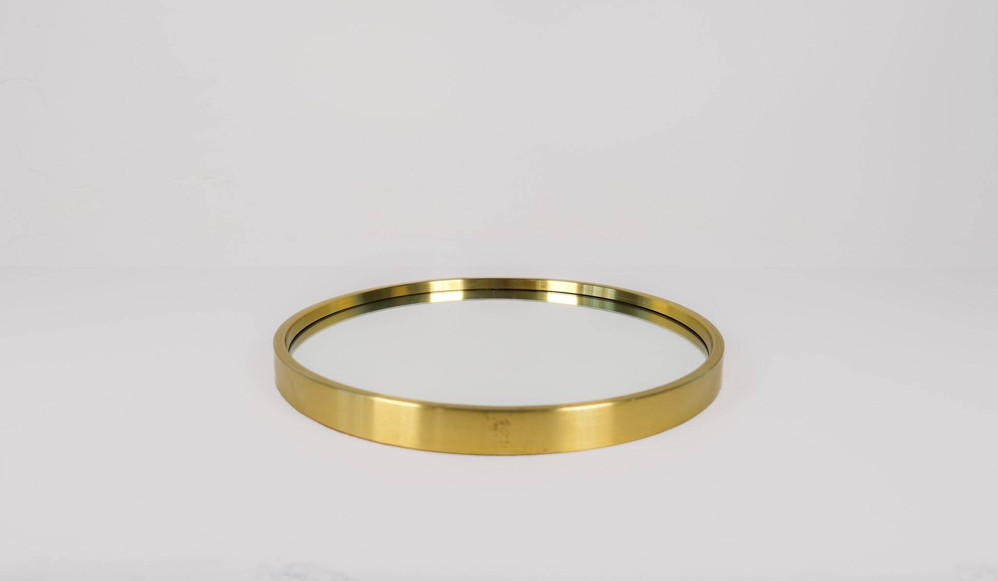 Modern brass mirror from the mid-century by Glasmäster in Markaryd, Sweden, 1960s.