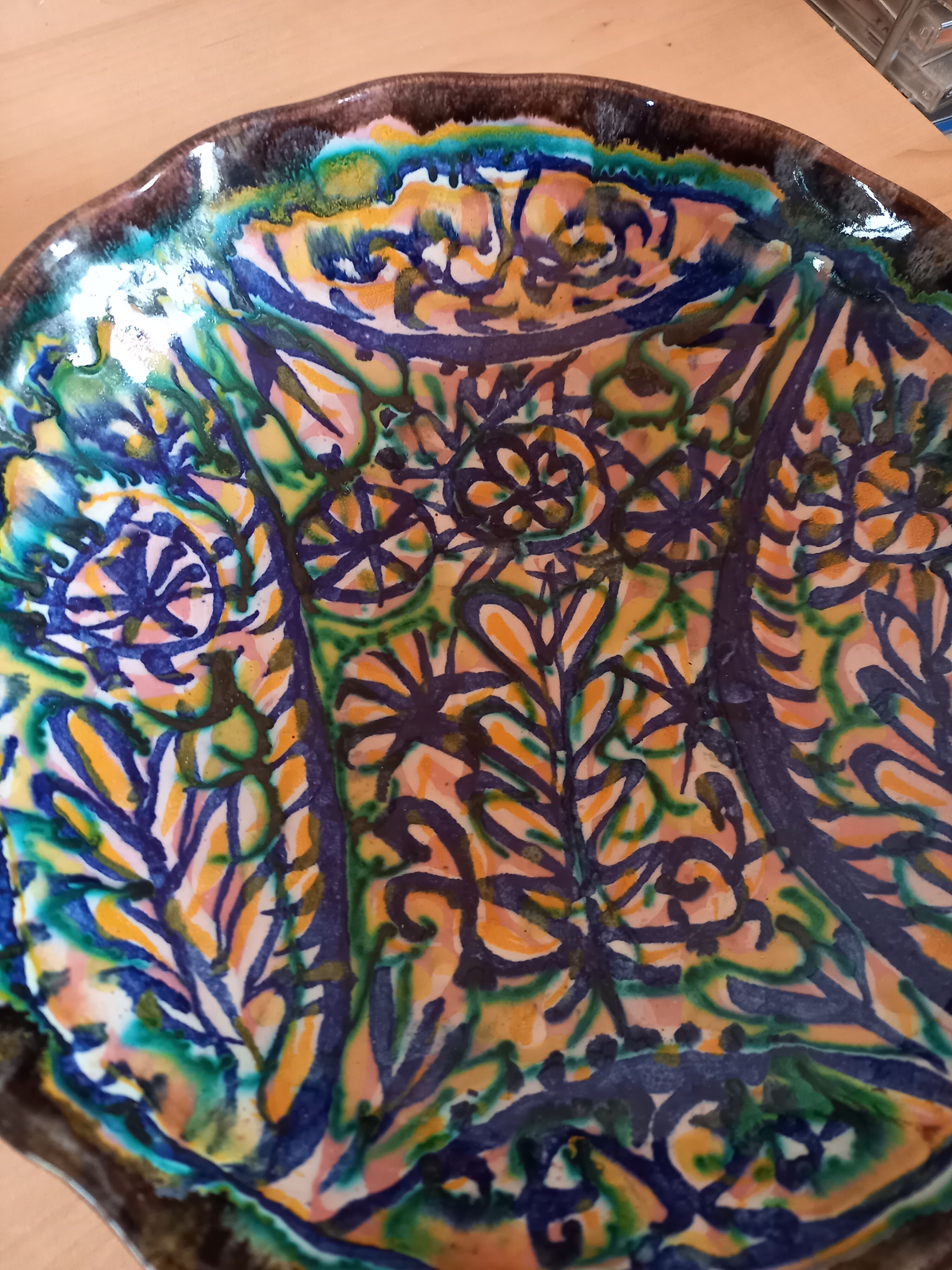 Hollow dish cut Paul Yvain Keraluc earthenware Quimper vintage