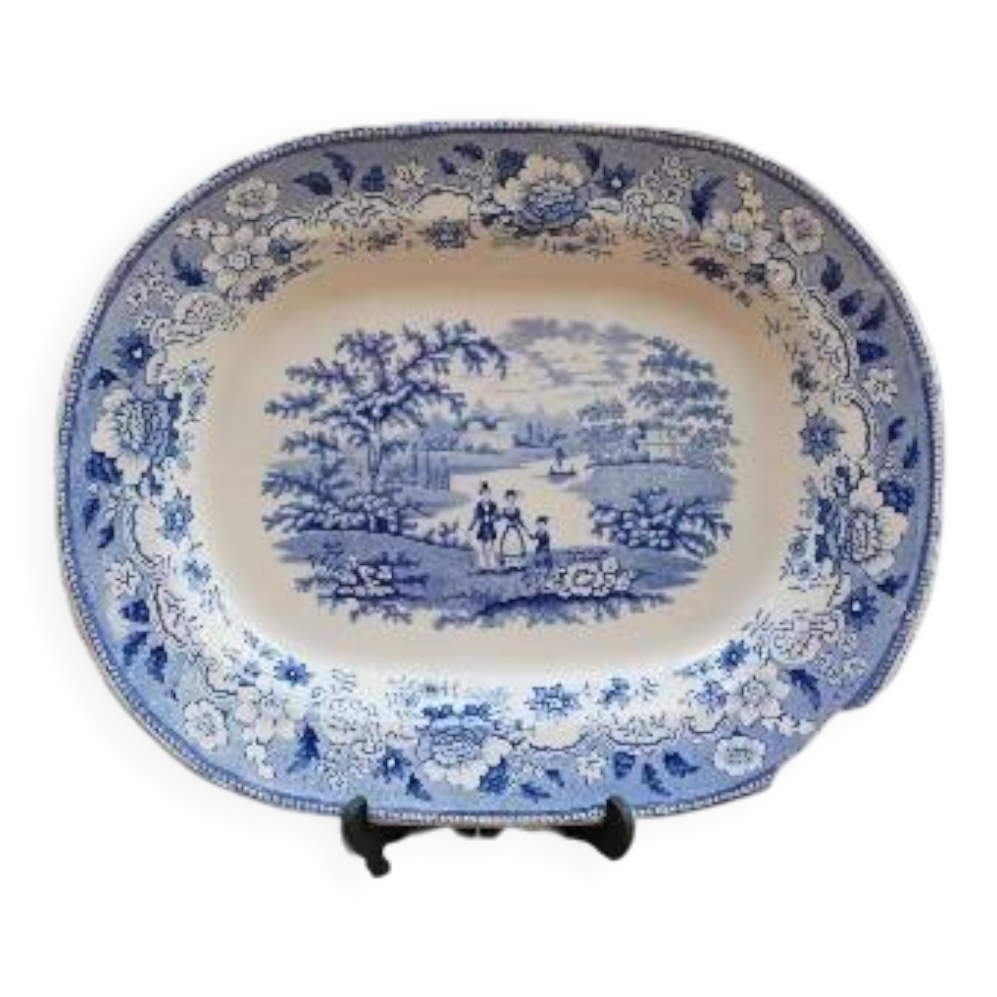 Plat à viande antique en grès du XIXe siècle représentant l'Eton College