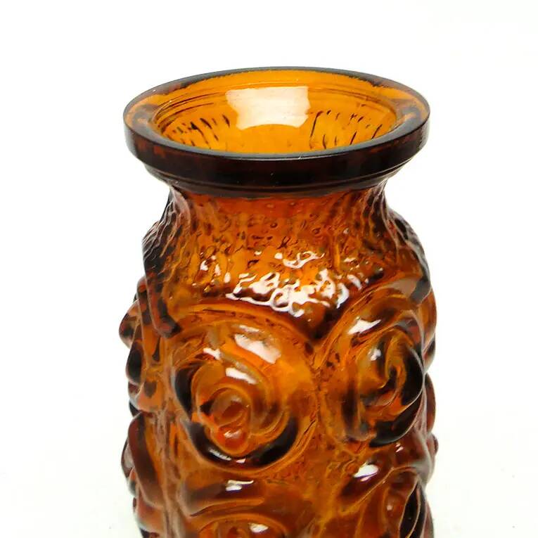 Vase Art Déco en roses, verre pressé orange, Huta Laura, Pologne, années 1970