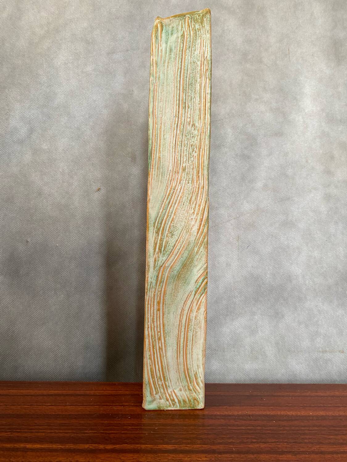 Old ludovic dagon ceramic vase green & beige vintage design shape