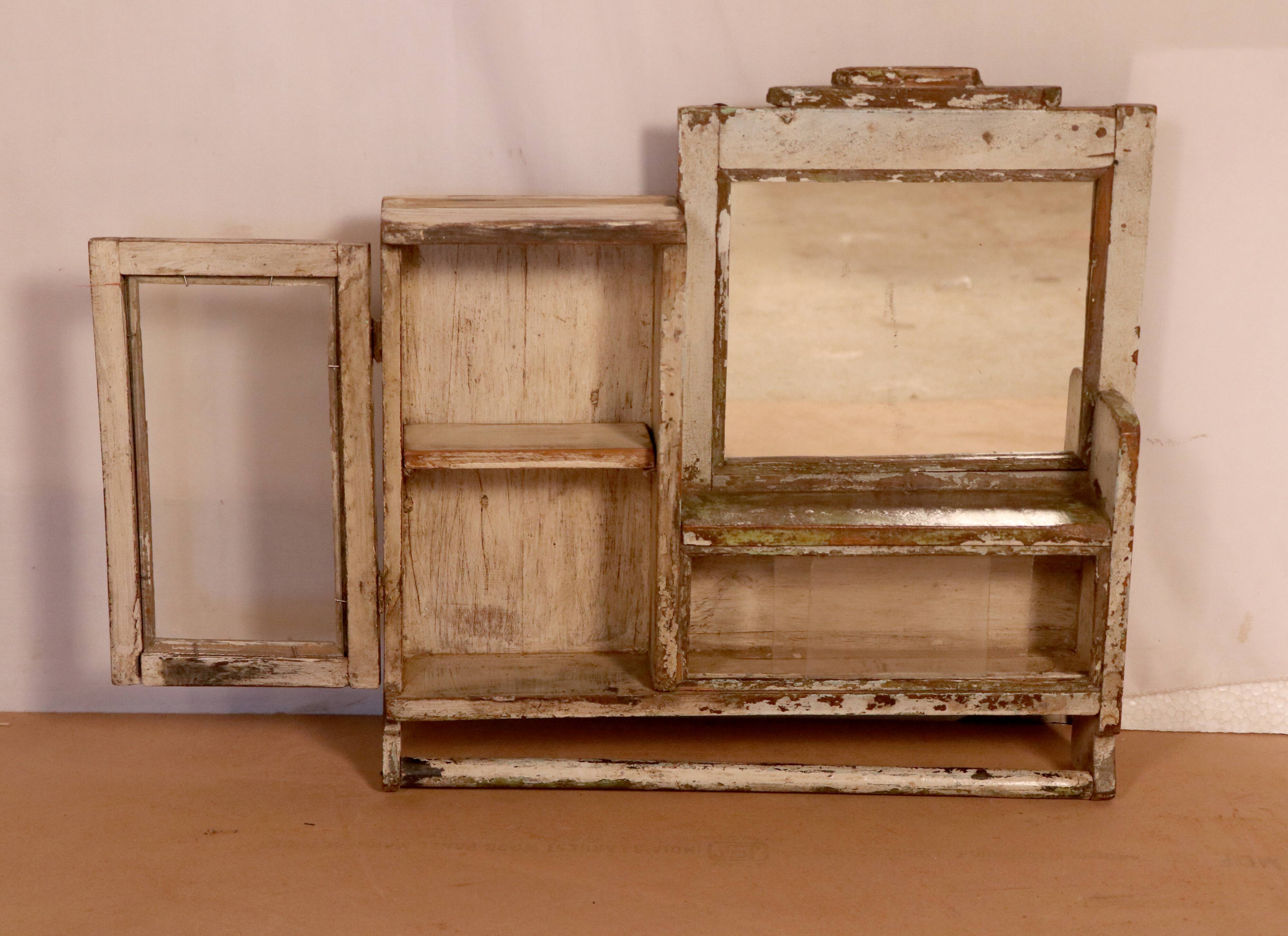 Old mirror - art deco shelf in original burmese teak ecru patina
