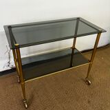 Console / brass and smoked glass tray