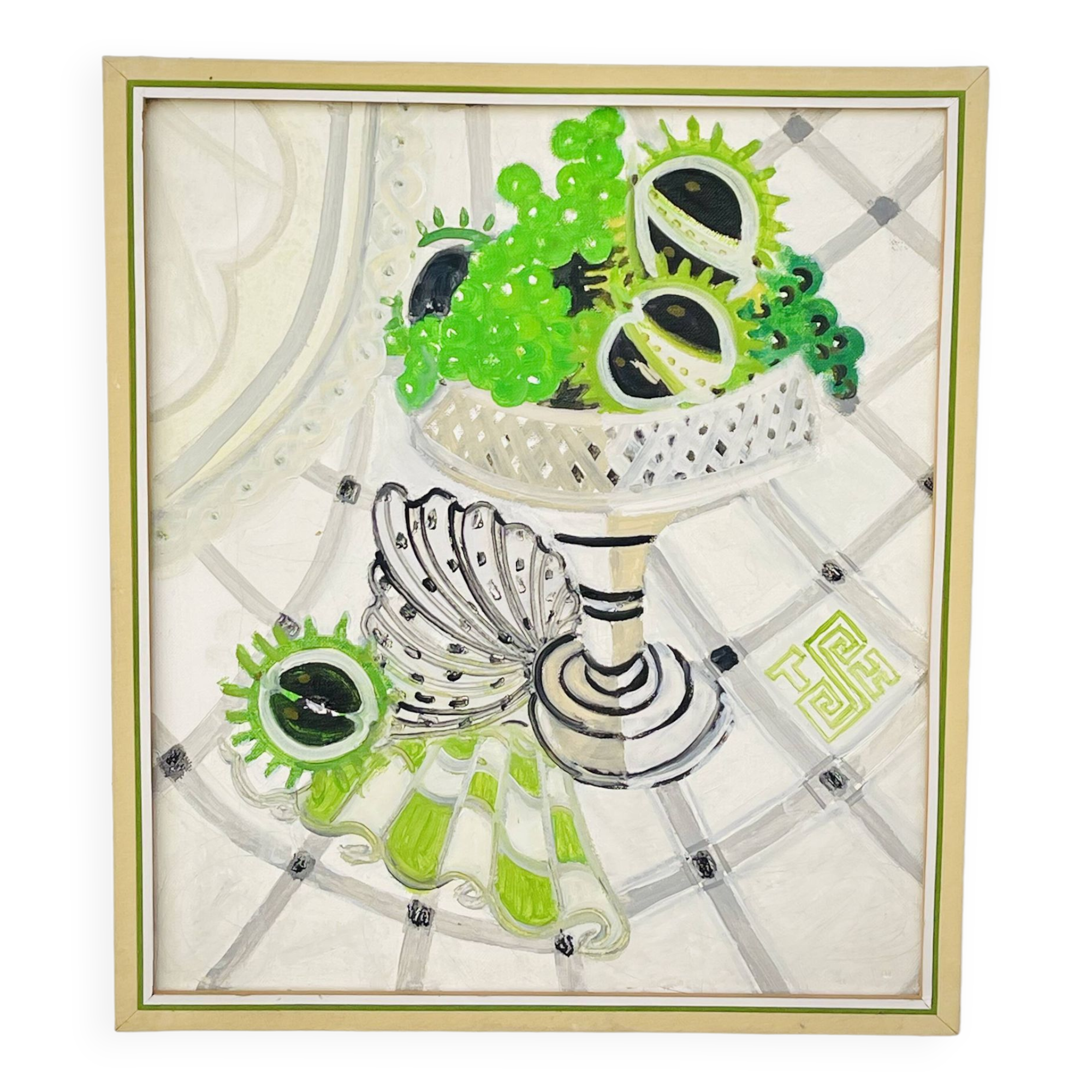 Art Deco canvas on framed chassis signed TH