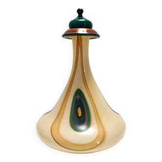 Postmodern encased and hand-blown glass decanter bottle, italy