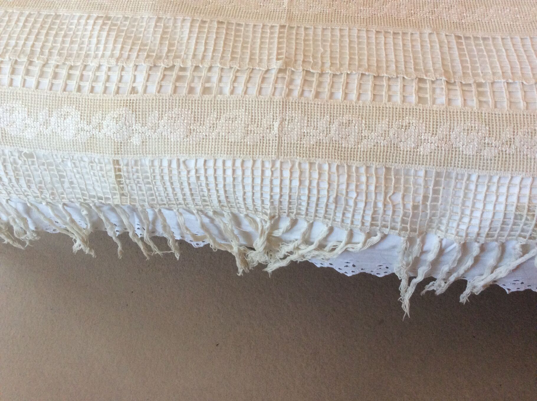 Old crochet bed top and embroidery.
