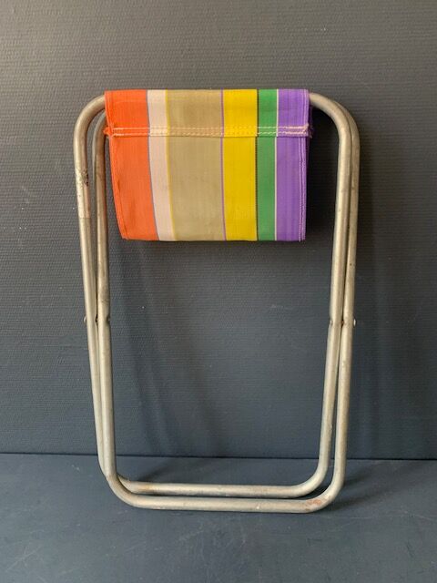 Vintage folding beach stool, stripe, nylon, 1960