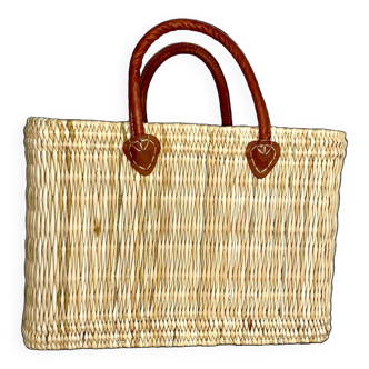 Panier artisanale en jonc et cuir