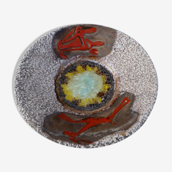 Plat creux Vallauris fat lava fond verre motifs animaliers