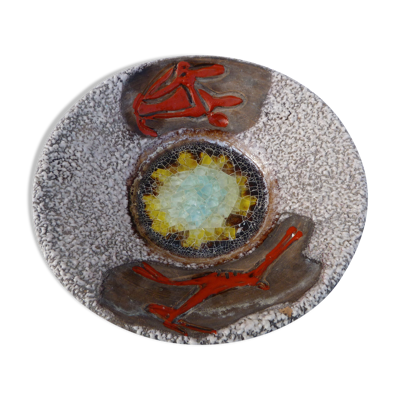 Plat creux Vallauris fat lava fond verre motifs animaliers