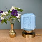 Vintage art deco globe table lamp in blue opaline