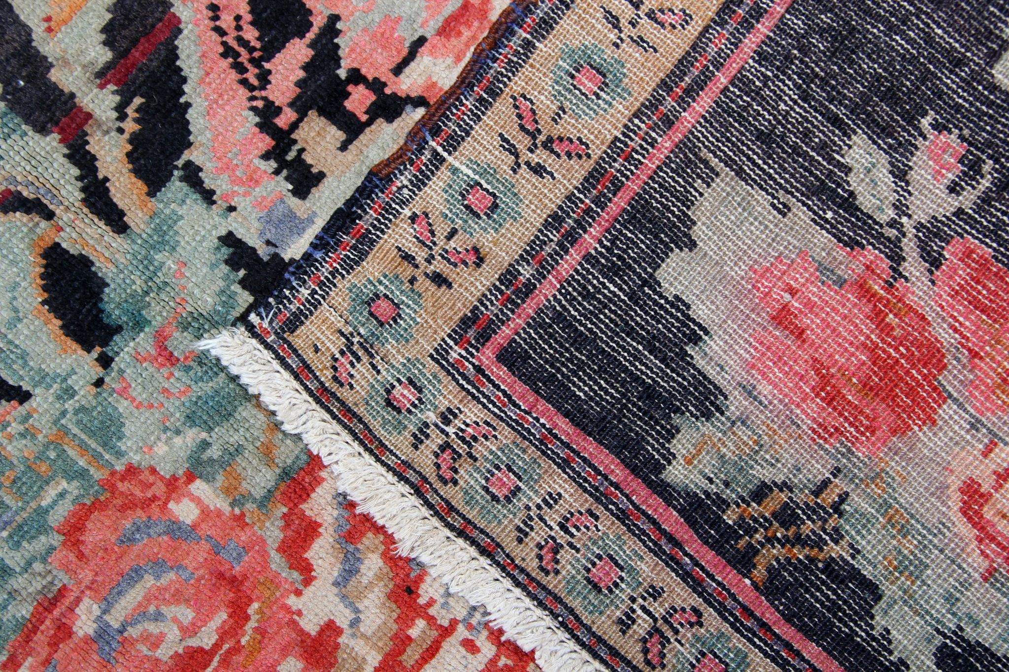 Antique floral karabagh zone tapis de laine brune tissée à la main fine tapis- 136x235cm