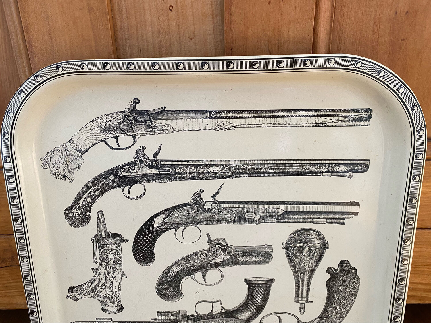 Metal tray Piero Fornasetti "Guns" 60s revolvers