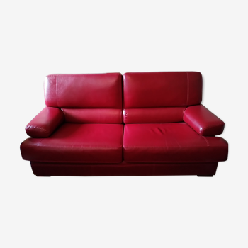 3-seater vintage sofa in red leather Hermes