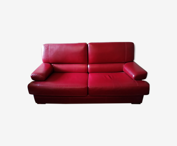 3 Seater Vintage Sofa In Red Leather, Red Leather 3 Seater Sofa