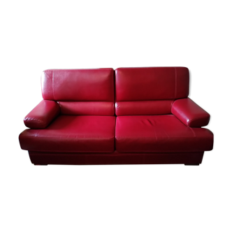 3-seater vintage sofa in red leather Hermes