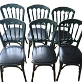 Set of 6 english green bistro chairs and black leatherette seat